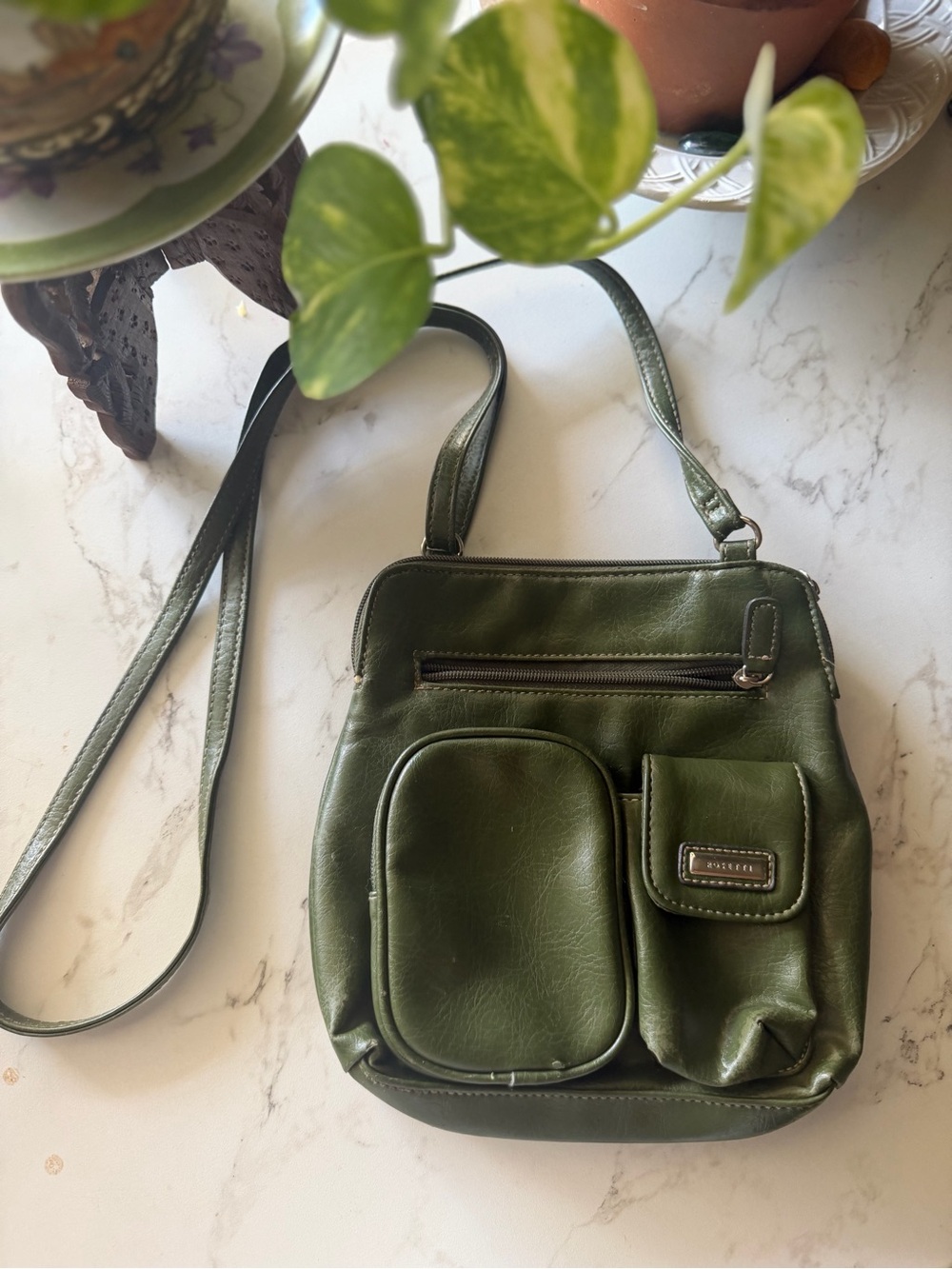 Rosetti Olive Green Crossbody Bag with Front Pockets